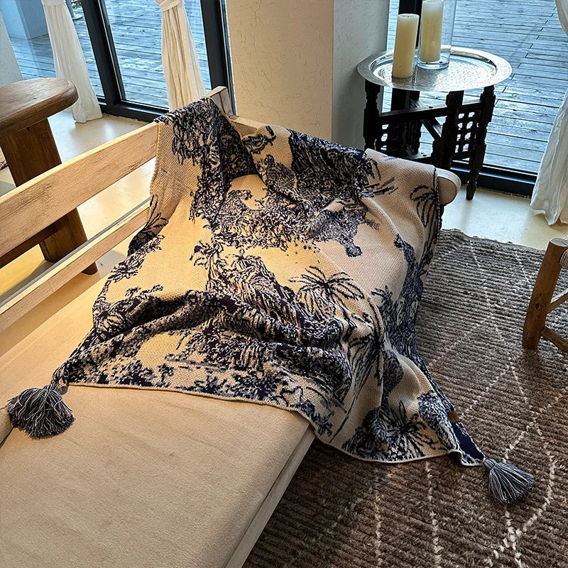 DecorBites™ Cozy Chinese Ink Knit Blanket for All Seasons - Soft Sofa and Bed Cover