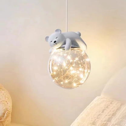 DecorBites™ Glass Children Room Chandelier: White Bear Bunny Lamp for Modern Baby Boy Girl Bedroom