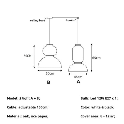 DecorBites™ Japanese Paper Pendant Lights Dining Room Chandelier