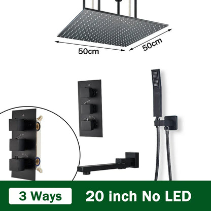 DecorBites™ Black Brass Thermostatic Shower Faucet with Ceiling Rainfall Shower Head