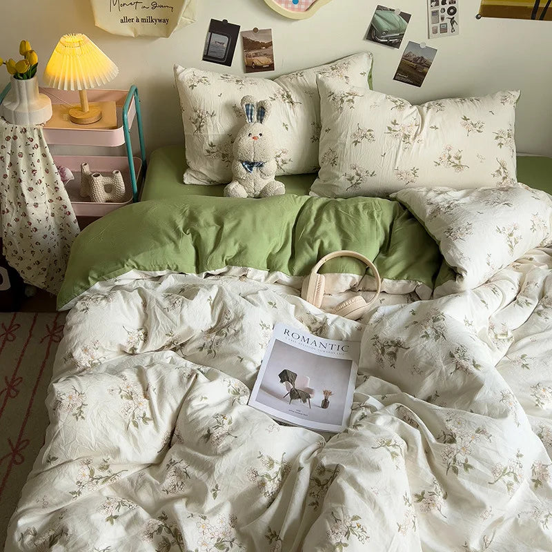 DecorBites™ Korean Floral Print Single Duvet Cover: Sweet Comfort, All Seasons, Skin-Friendly
