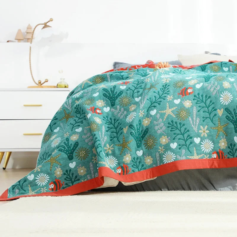 DecorBites™ Japanese Cotton Gauze Boho Throw Blanket - Summer Cool Quilt for Beds and Sofas