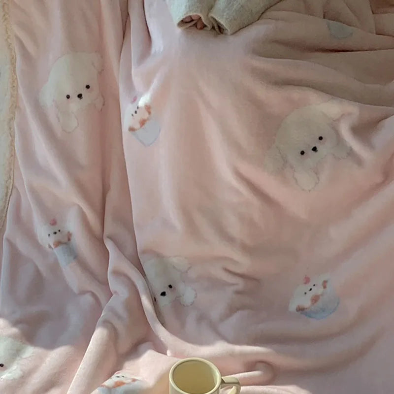DecorBites™ Korean Cartoon Plush Blanket, Soft Nap Sofa Cover for Home Dormitory