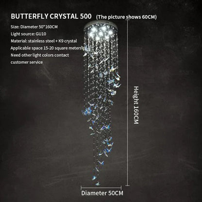 Lámpara de araña giratoria de cristal con forma de mariposa DecorBites™ para villas de lujo con iluminación moderna