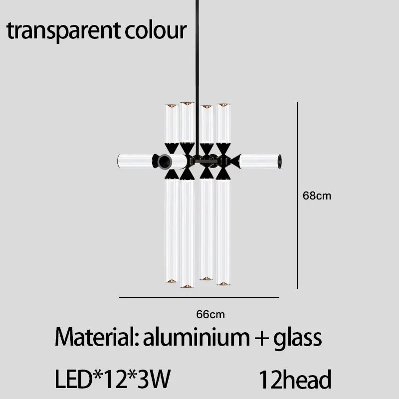 DecorBites™ Glass Tube Chandelier: Modern LED Pendant Lamp for Living Room, Bedroom, Cafe, and Dining Room.