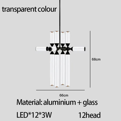 DecorBites™ Glass Tube Chandelier: Modern LED Pendant Lamp for Living Room, Bedroom, Cafe, and Dining Room.