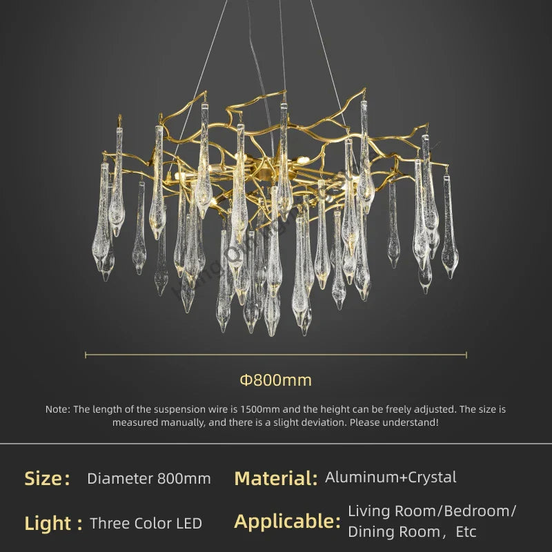 DecorBites™ Large Droplet Crystal Chandelier: Modern Bedroom & Restaurant Pendent Lamp