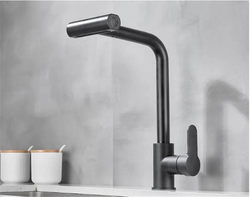 DecorBites™ Gray Waterfall Kitchen Faucet Swivel Pull Out Sink Tap Single Hole