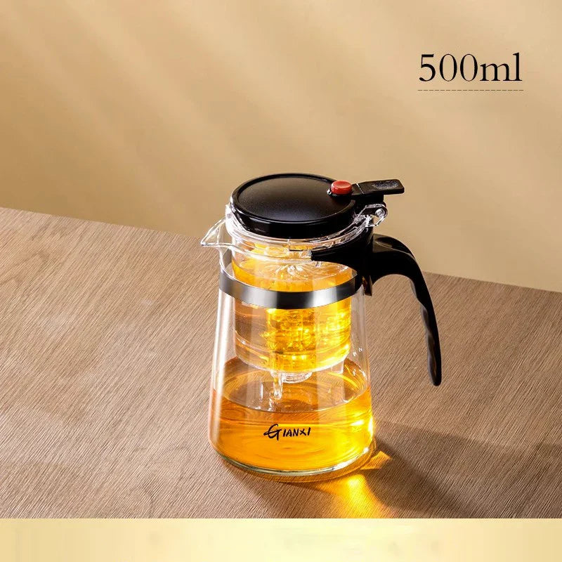 DecorBites™ Glass Teapot with One-button Filtration for High-temperature Tea Brewing