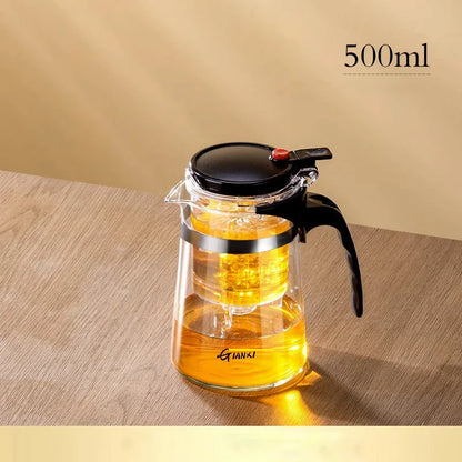DecorBites™ Glass Teapot with One-button Filtration for High-temperature Tea Brewing