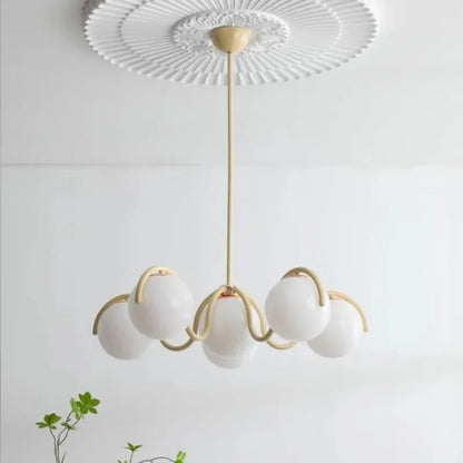 Modern Round Glass Pendant Light in Iron and White