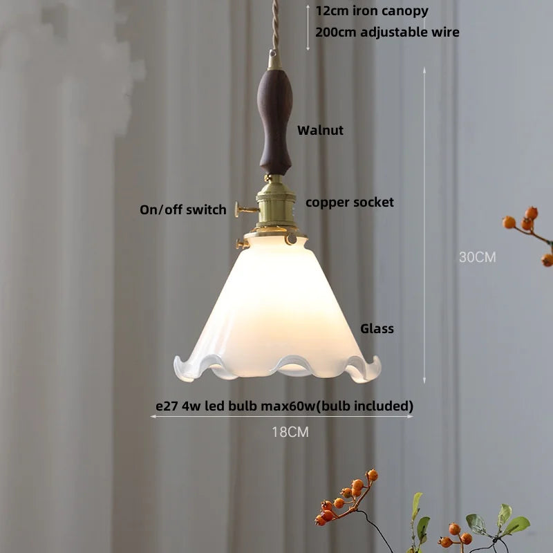 DecorBites™ LED Pendant Lamp with Adjustable Brass Knob Switch & White Glass