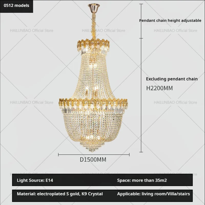 DecorBites™ Crystal Chandelier: Luxury Duplex Hotel Living Room Stairwell Design