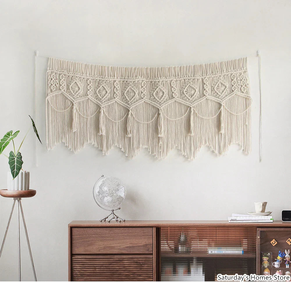 Decobites Boho Macrame Door Curtain Handmade Cotton Rope Wall Hanging Tapestry Boujee Decor