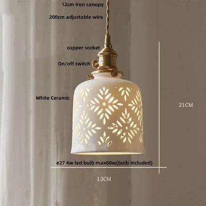 DecorBites™ Brown Wood LED Pendant Light - Nordic Modern White Ceramic Hanging Lamp