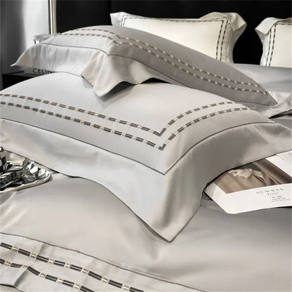 Decobites Nordic Silver Grey Embroidery 1000TC Egyptian Cotton Bedding Set - Queen King Size