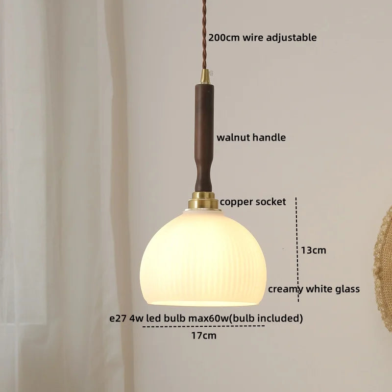 DecorBites™ Green Glass LED Pendent Lamps, Walnut Copper Modern Hanging Light Fixtures