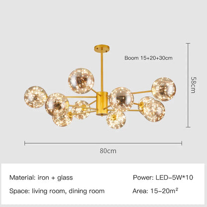 DecorBites™ Gold Star Glass Ball Pendant Light: Modern Nordic LED Chandelier for Home Décor