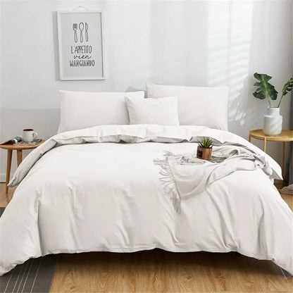 DecorBites™ Cotton 4pcs Bedding Set Double Queen Solid Color Duvet Cover Flat Bed Sheet