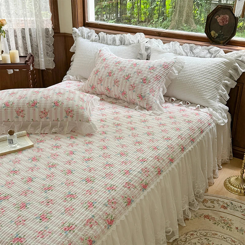 Juego de Falda de Cama con Volantes de Encaje Decorbites™ con Fundas de Almohada para Camas de 1.2-2M