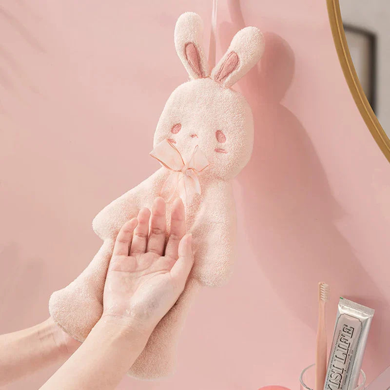 DecorBites™ Cartoon Rabbit Hand Towel - Thick Coral Velvet Absorbent for Bathroom Kitchen