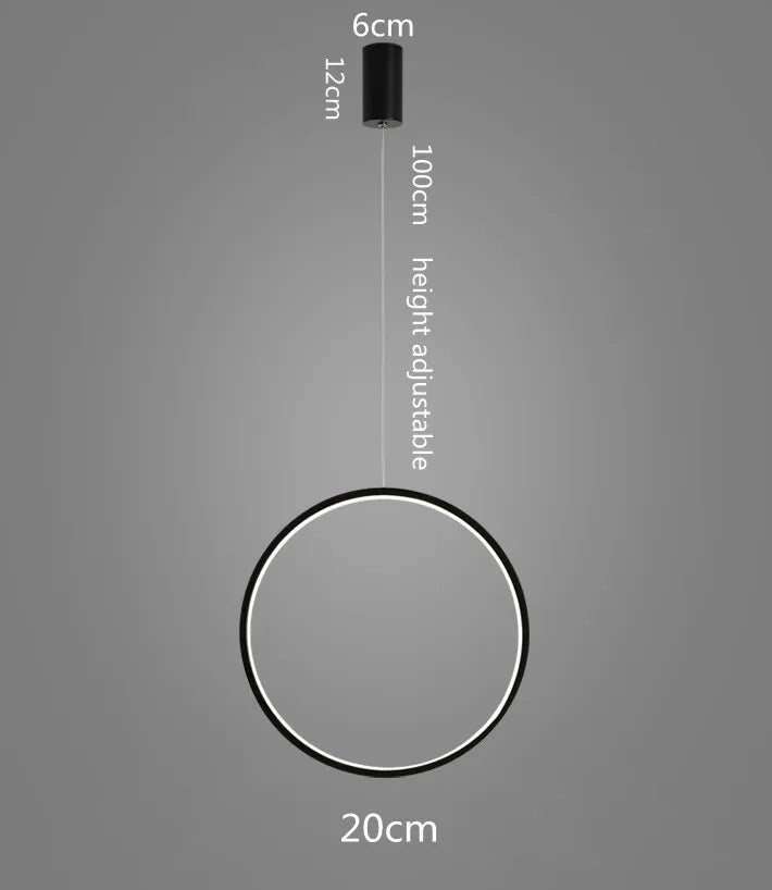 DecorBites™ LED Ring Chandelier: Minimalist Black Circle Pendant Light for Living Room Lighting