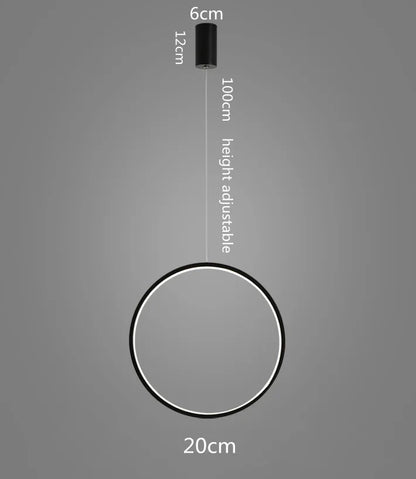 DecorBites™ LED Ring Chandelier: Minimalist Black Circle Pendant Light for Living Room Lighting