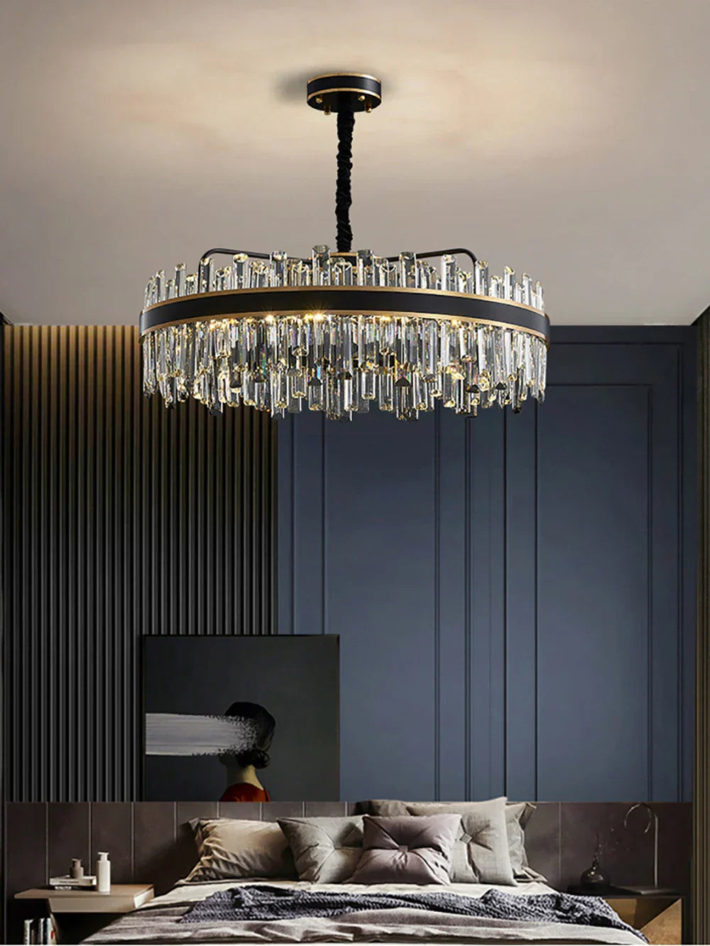 DecorBites™ Crystal Chandelier Round Light Fixture for Luxury Living Room Décor