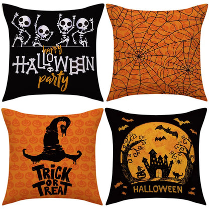 DecorBites™ Halloween Pillowcase Set - Festive Sofa Cushion Covers with Pumpkin Cat Witch Hat Print.