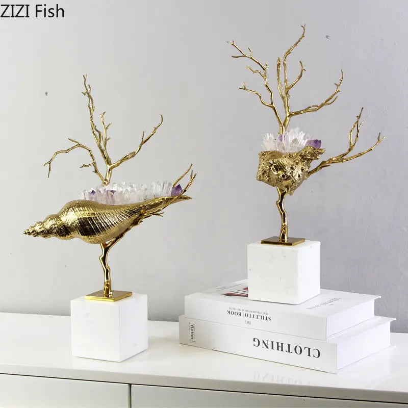 DecorBites™ Golden Conch Metal Sculpture Decorative Figurine Artwork for Modern Home Decor