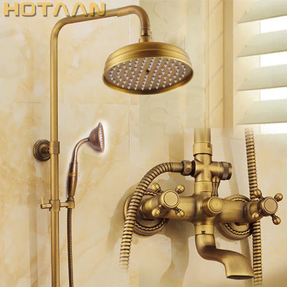 مجموعة صنبور دش نحاسي عتيق من DecorBites™ مع رأس دش مطري ودش يدوي