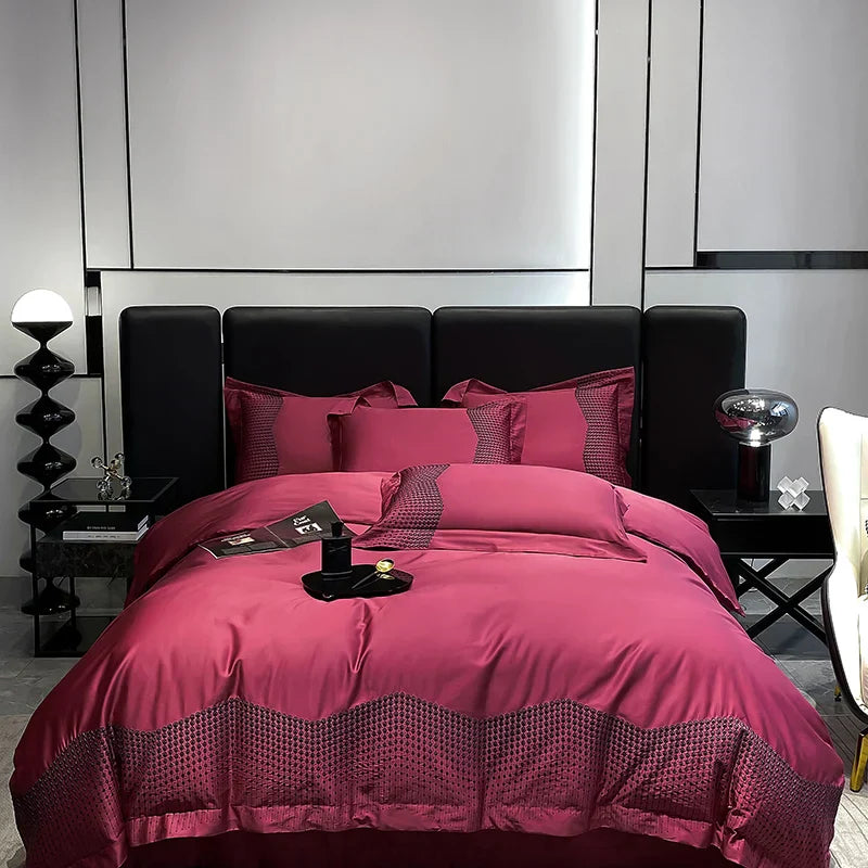 طقم مفروشات فاخر مطرز من القطن DecorBites™ 1000TC باللون الأزرق والأبيض والشمبانيا