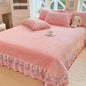 Decobites Velvet Flower Lace Ruffles Quilted Bedding Set with Pillowcases