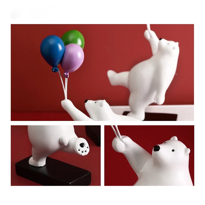 DecorBites™ Flying Bear Figurines Balloon Polar Bears Resin Decoration Modern Gift for Boy/Kids