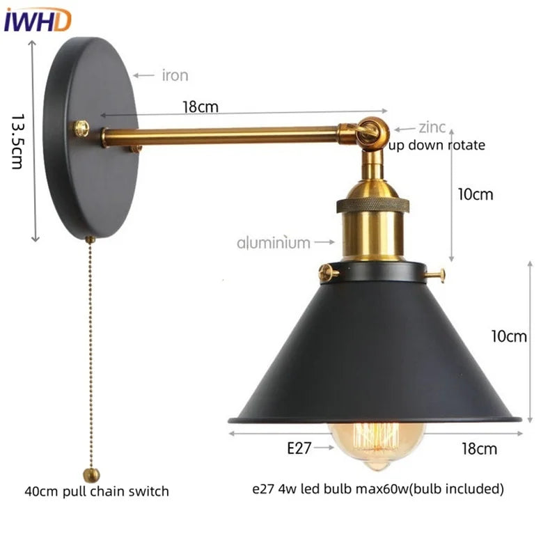 Lámpara de pared LED industrial Gold™ Decorbites para ático, escalera, bar de café, dormitorio