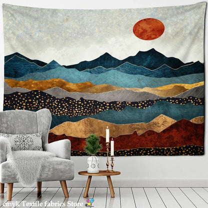 Abstract Mountains Oil Painting Tapestry Wall Hanging for Boho Witchcraft Aesthetics Room Decor by Decobites