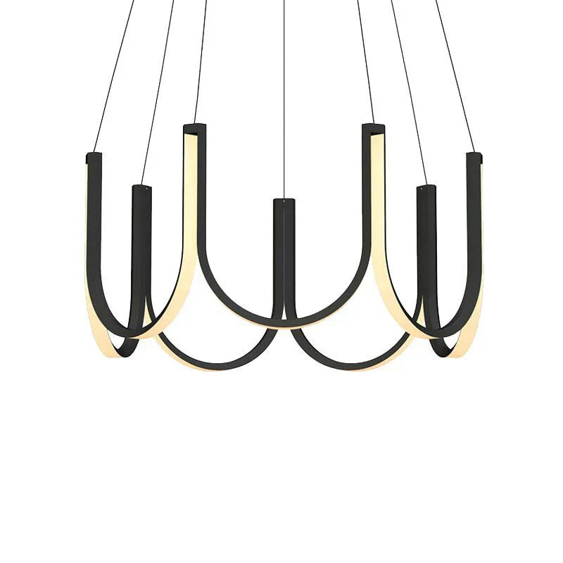 DecorBites™ LED Chandelier: Black Gold Aluminium Hanging Light, Parlor Dining Room Bedroom Lamp