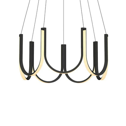 DecorBites™ LED Chandelier: Black Gold Aluminium Hanging Light, Parlor Dining Room Bedroom Lamp