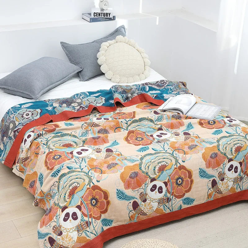 DecorBites™ Japanese Cotton Gauze Flower Blanket: Soft and Breathable Summer Throw