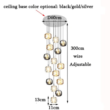 DecorBites™ LED Stair Chandelier: Luxury Amber/Crystal Indoor Lighting Fixture