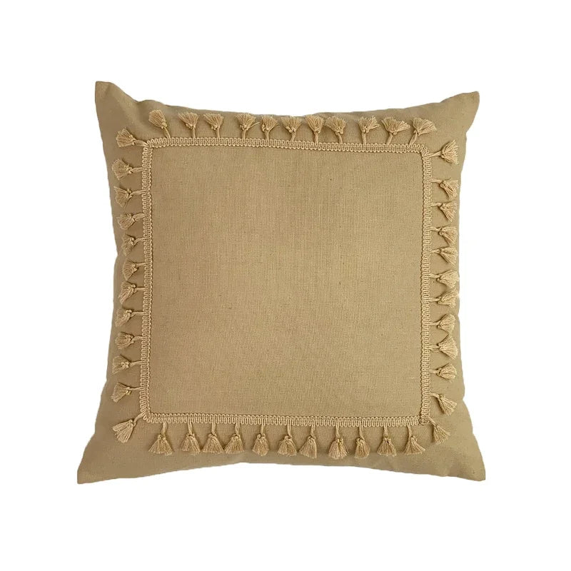 DecorBites™ Boho Linen Cotton Pillow Cover with Tassels - Beige Square/Rectangular 45x45cm/30x50cm