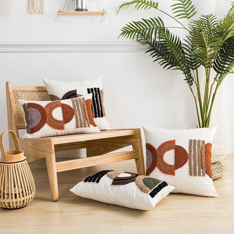 DecorBites™ Half-circle Tufted Cotton Canvas Embroidery Throw Pillow Cover - Modern & Stylish