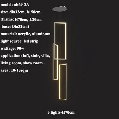 DecorBites™ LED Rectangle Staircase Chandelier Pendant Lighting for Modern Living Room Decor