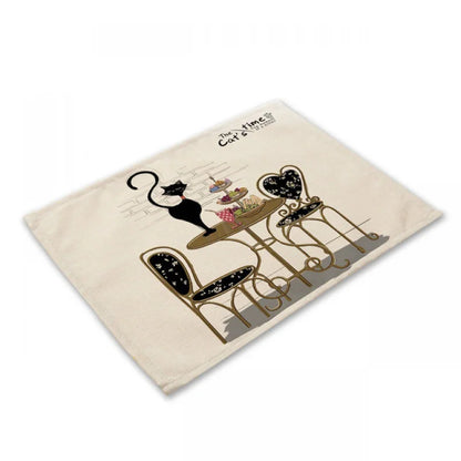 DecorBites™ Black Cat Linen Placemat Set for Dining Table & Kitchen Decor