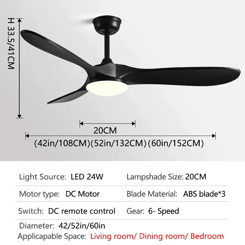DecorBites™ 60Inch Ceiling Fan with Remote Control, LED Light - 3 Blade DC 30W Copper Motor