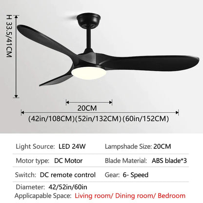 DecorBites™ 60Inch Ceiling Fan with Remote Control, LED Light - 3 Blade DC 30W Copper Motor