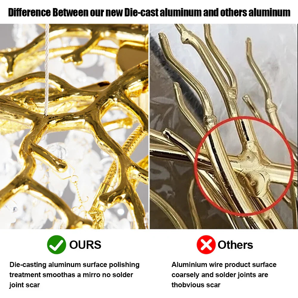 DecorBites™ Grape Crystal Chandelier Silver Gold LED Tree Branch Luxury Lighting