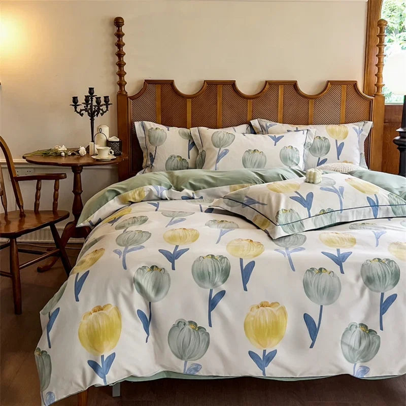 طقم أغطية سرير قطني DecorBites™ مقاس كوين كينج مع ملاءة وغطاء وسادة وغطاء بطانية