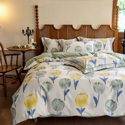 طقم أغطية سرير قطني DecorBites™ مقاس كوين كينج مع ملاءة وغطاء وسادة وغطاء بطانية