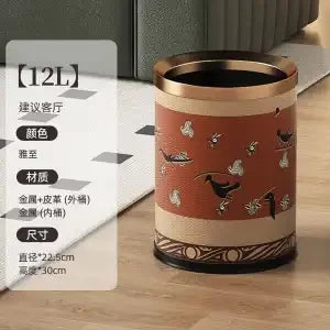 DecorBites™ Leather Trash Bin Gold/Silver Metal Large Capacity for Home & Hotel